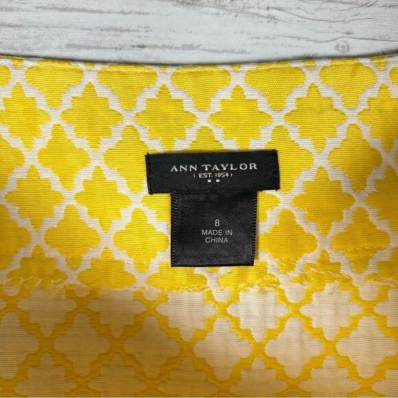Ann Taylor A-line Lined Skirt Spring Summer Yellow Jacquard Women's Sz 8 - Picture 3 of 4